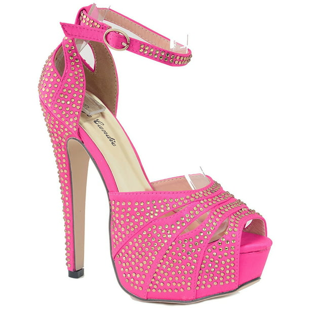 Size 3 Shoes Fuchsia Suede Glitter Peep Toe 1.5'' Platform 5'' Heel Glitter Sole
